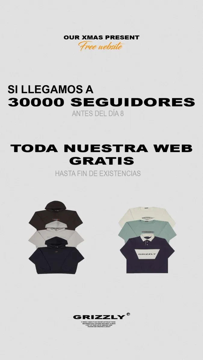 Cartel del sorteo de Navidad, con cuatro sudaderas de Grizzly