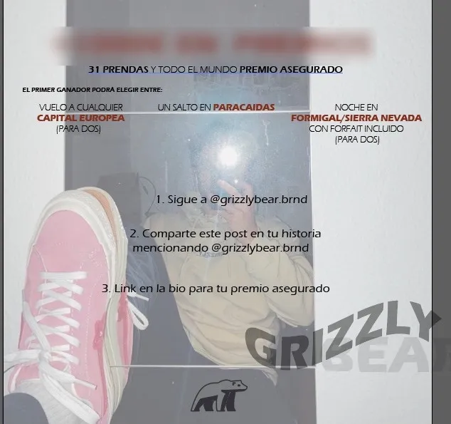 Cartel del primer sorteo, con los premios y los pasos para participar; la cifra, difuminada